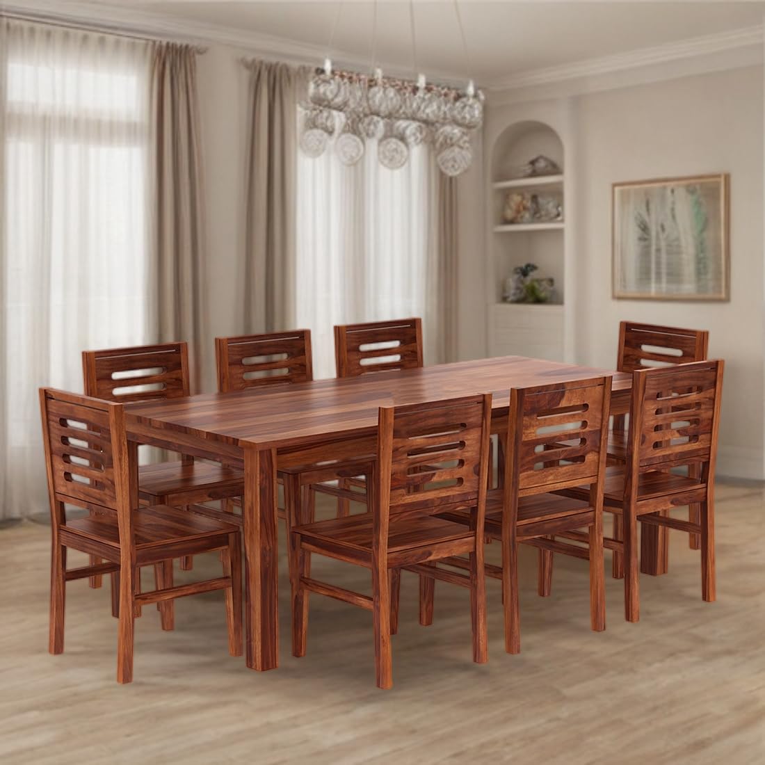 Sheesham Wood Dining Table with 8 Chairs | 8 Seater Dining Set | Wooden Dining Table with Chair - Dining Room Furniture