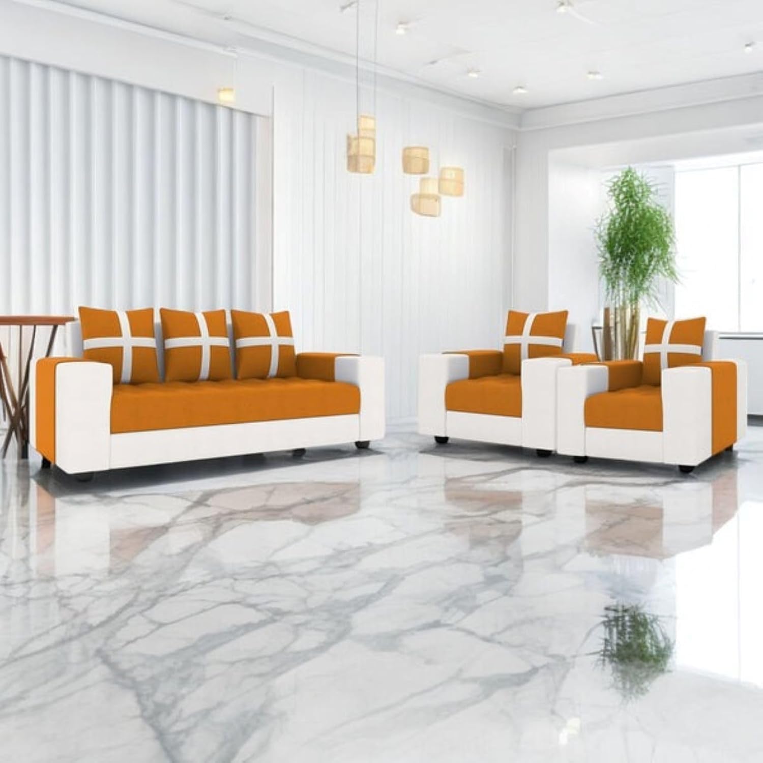 5 Seater Fabric Sofa Set for Living Room Furniture | 3 + 1 + 1 Sofa Set | Wooden Sofa for Home & Office