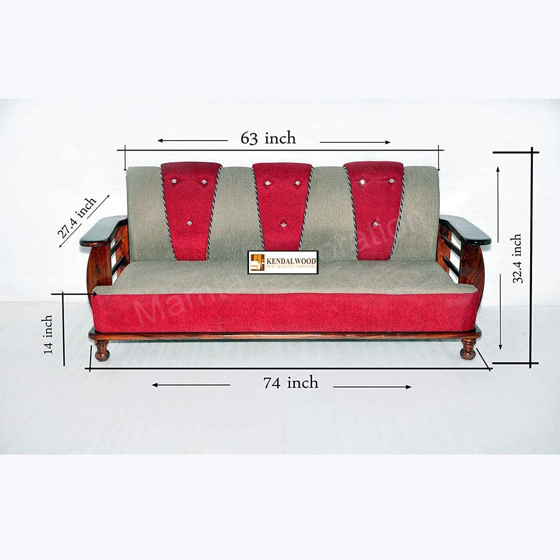 Solid Sheesham Wood Sofa Set | Wooden Sofa Set | Fabric 3 + 1 + 1 Natural Teak Finish