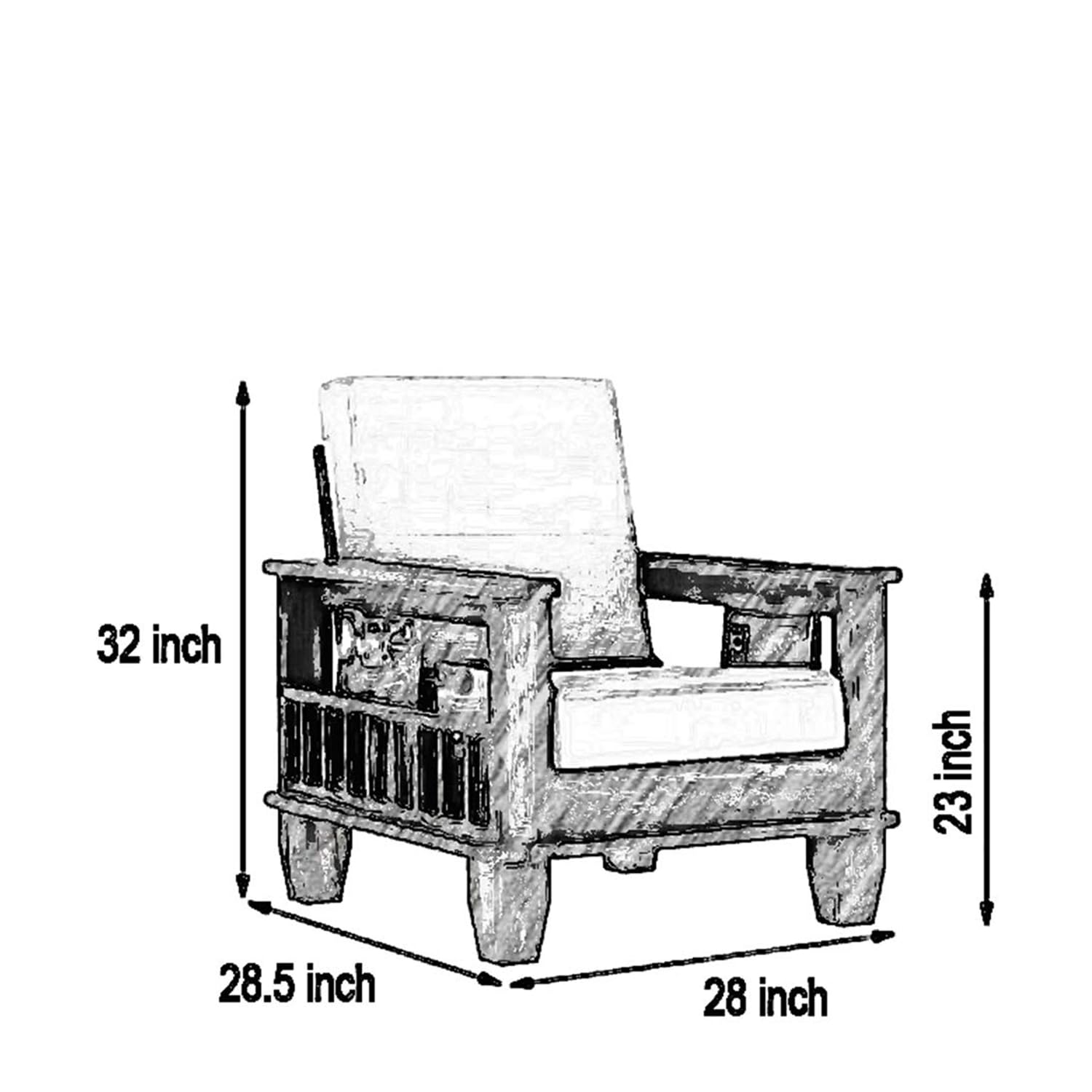 Solid Wood 1 Seater Wooden Sofa Set for Living Room Furniture | Sofa for Home & Office | 1 Seater Sofa