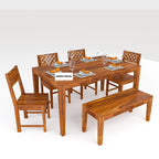Sheesham Wood Dining Table(57x35) with 4 Chairs & 1 Bench | 6 Seater Dining Set | Wooden Dining Table with Chair - Dining Room Furniture