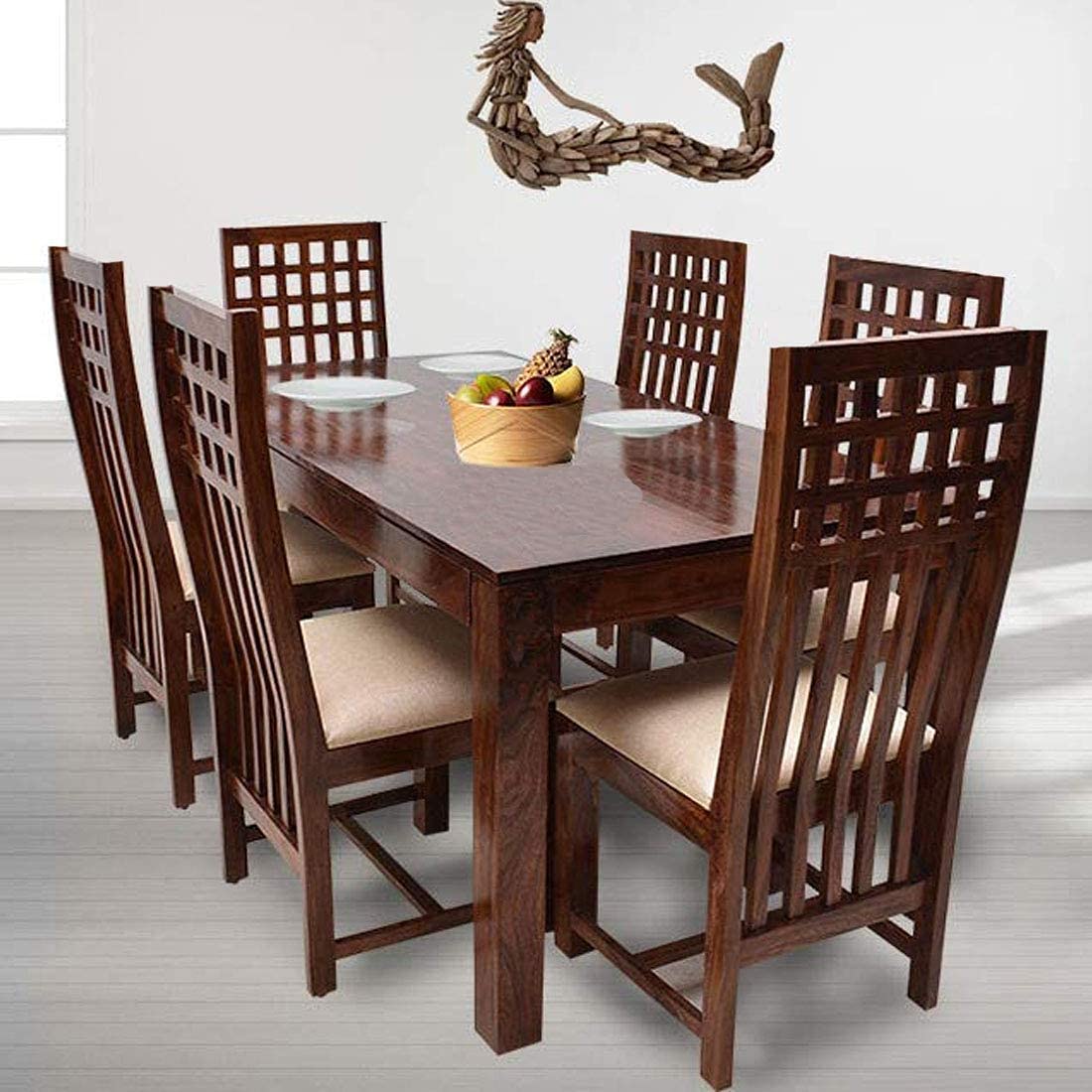 Sheesham Wood Dining Table(57x35) with 6 Chairs | 6 Seater Dining Set | Wooden Dining Table with Chair - Dining Room Furniture