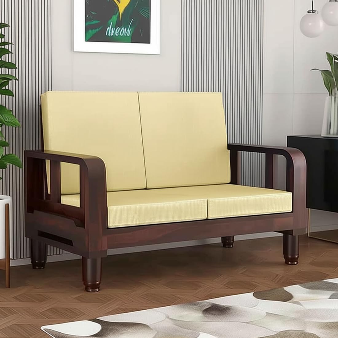 Solid Wood 2 Seater Wooden Sofa Set for Living Room Furniture | Sofa for Home & Office | 2 Seater Sofa