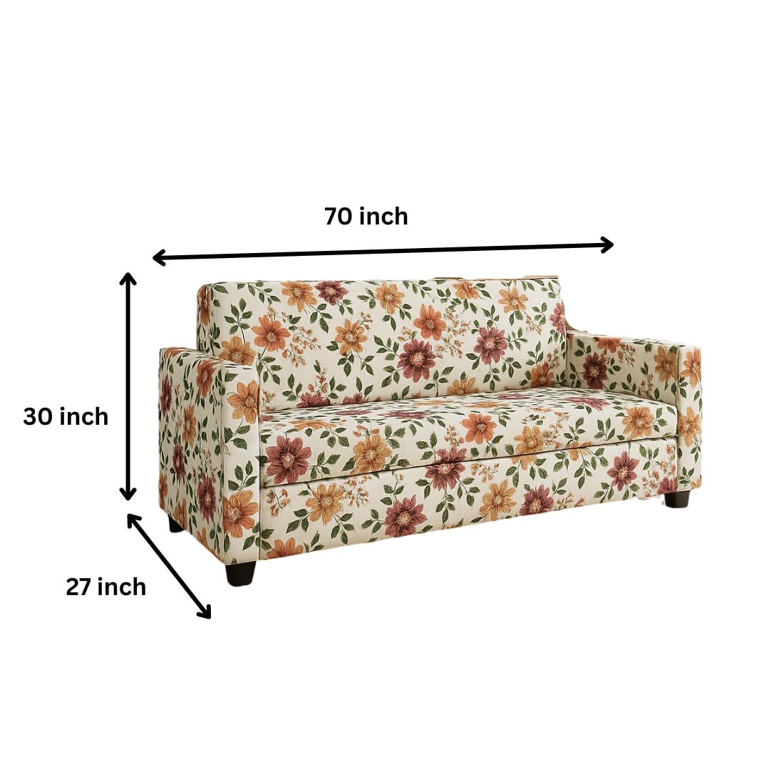 Sheesham Wood 3 Seater Sofa for Living Room | Fabric 3 Seater Sofa Set | Sofa for Home & Office