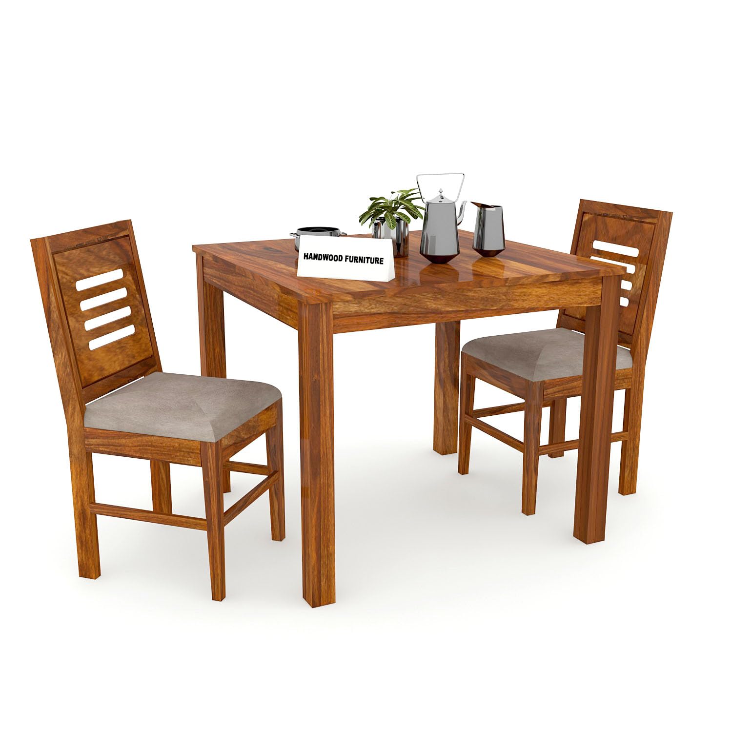 Premium Sheesham Wood Dining Table (34x34) with 2 Chairs | 2 Seater Dining Set | Wooden Dining Table with Chair | Dining Room Furniture