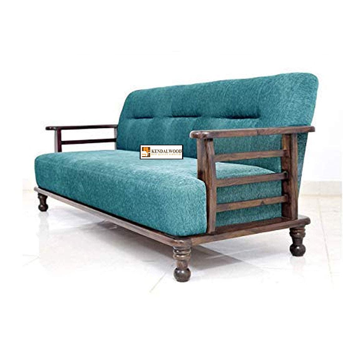 Solid Sheesham Wood Sofa Set | Wooden Sofa Set | Pre Assembled (Ready to Use) | Fabric 3 + 1 + 1 Natural