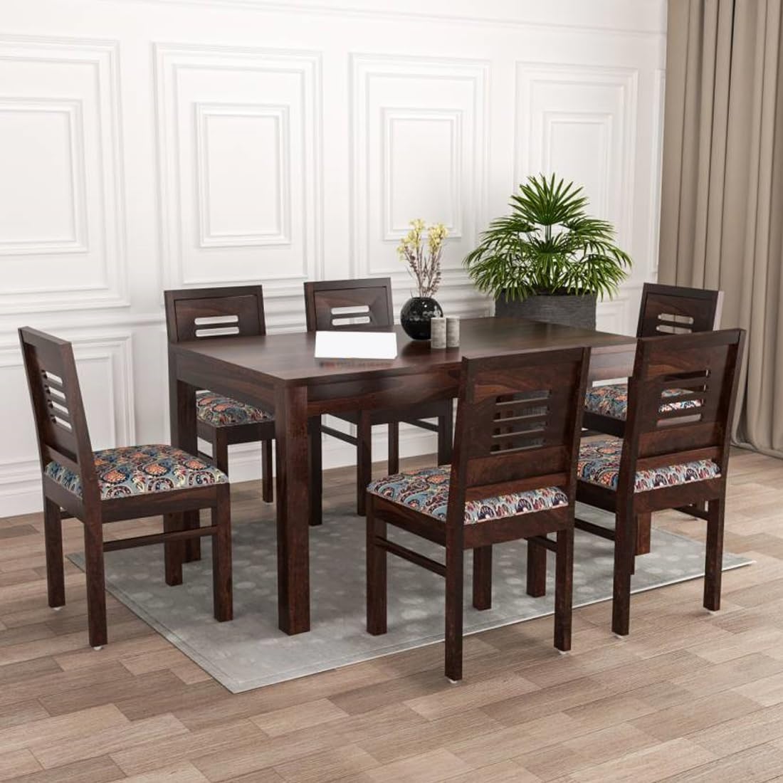 urniture Sheesham Wood Dining Table (57x35 Inch) with 6 Chairs | Wooden Dining Table with Chair | Dining Room Furniture