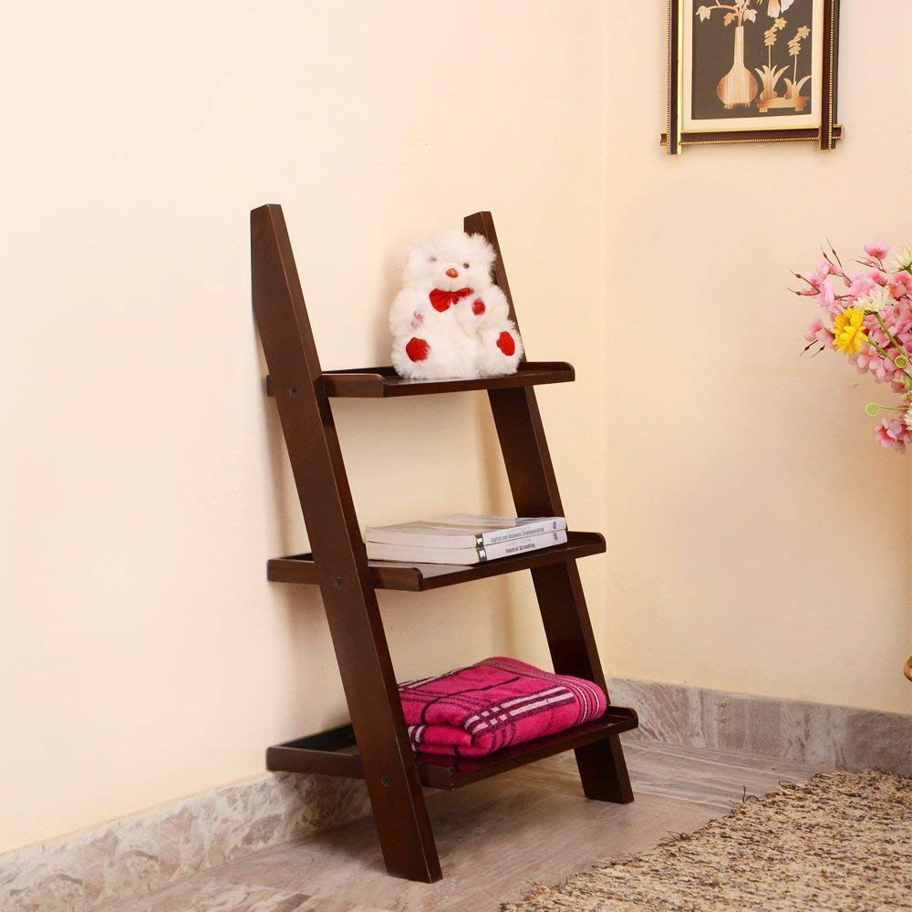 Furniture Wooden Corner Bookcase for Living Room | Corner Wall Shelve (3 Tier Shelve, Brown Finish)