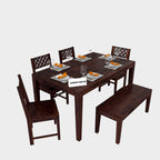 Sheesham Wood Dining Table(57x35) with 4 Chairs & 1 Bench | 6 Seater Dining Set | Wooden Dining Table with Chair - Dining Room Furniture