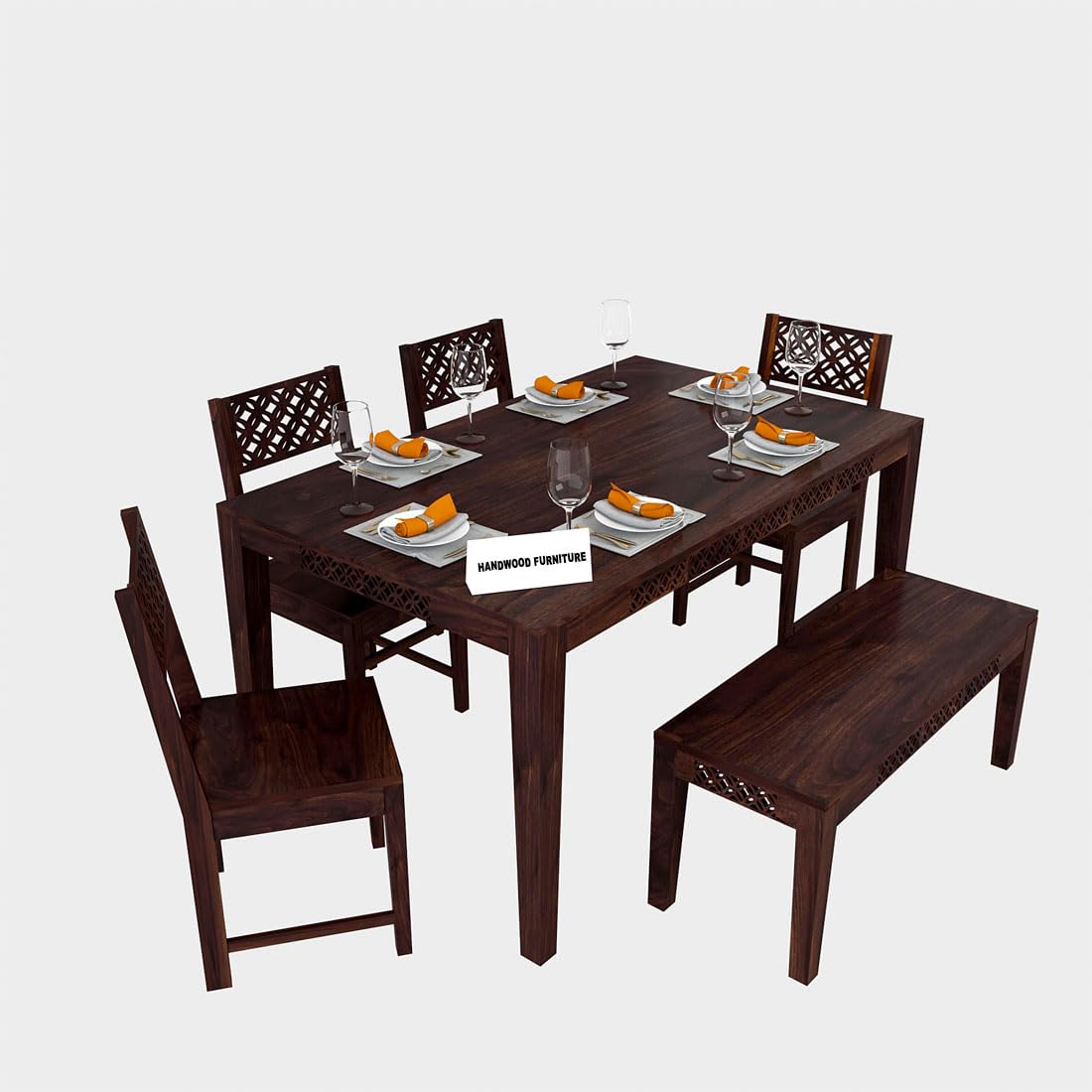 Sheesham Wood Dining Table(57x35) with 4 Chairs & 1 Bench | 6 Seater Dining Set | Wooden Dining Table with Chair - Dining Room Furniture