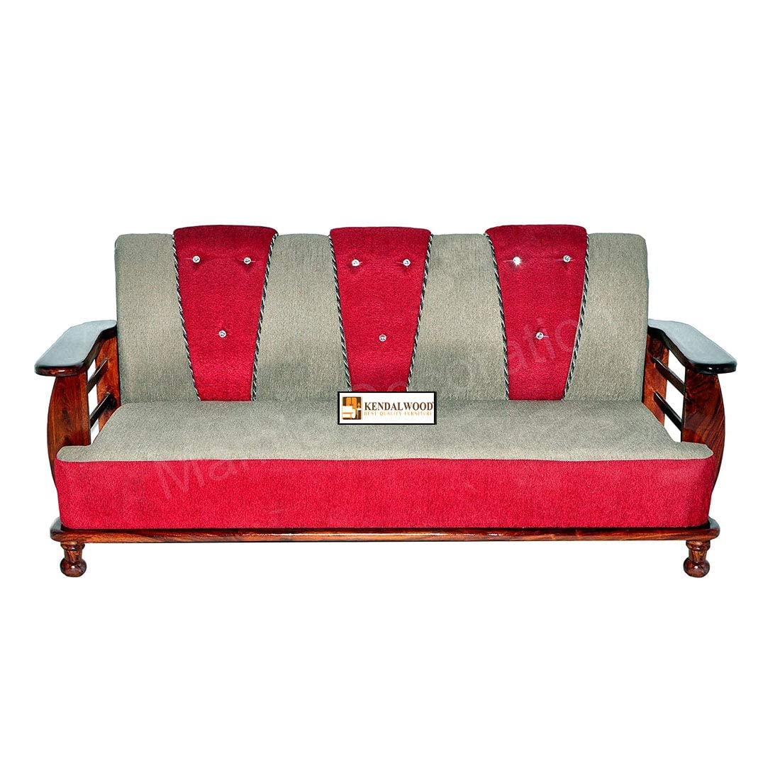 Solid Sheesham Wood Sofa Set | Wooden Sofa Set | Fabric 3 + 1 + 1 Natural Teak Finish