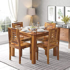 Sheesham Wood Dining Table(34x34) with 4 Chairs | 4 Seater Dining Set | Wooden Dining Table with Chair - Dining Room Furniture