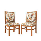 Solid Sheesham Wood Dining, Study Chair | Multipurpose Chair Set of 2 | Finish:- Honey Finish with Flower Printed Cushions