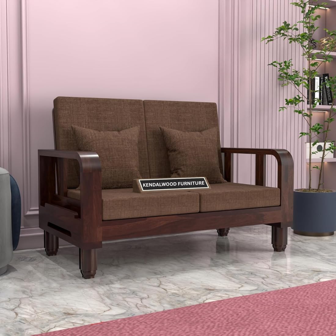 Solid Wood 2 Seater Wooden Sofa Set for Living Room Furniture Fabric 2 Seater Sofa