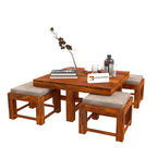 Sheesham Wood Coffee Table | Center Table with 4 Stool