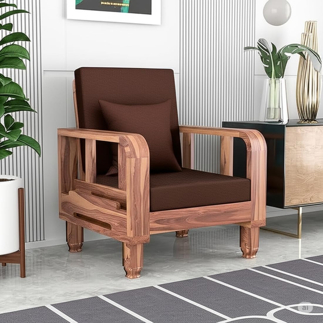 Solid Wood 1 Seater Wooden Sofa Set for Living Room Furniture | Sofa for Home & Office | 1 Seater Sofa