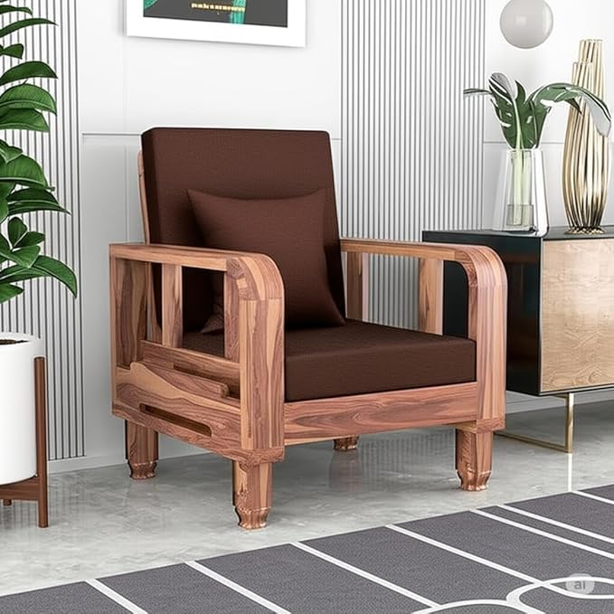 Solid Wood 1 Seater Wooden Sofa Set for Living Room Furniture Fabric 1 Seater Sofa