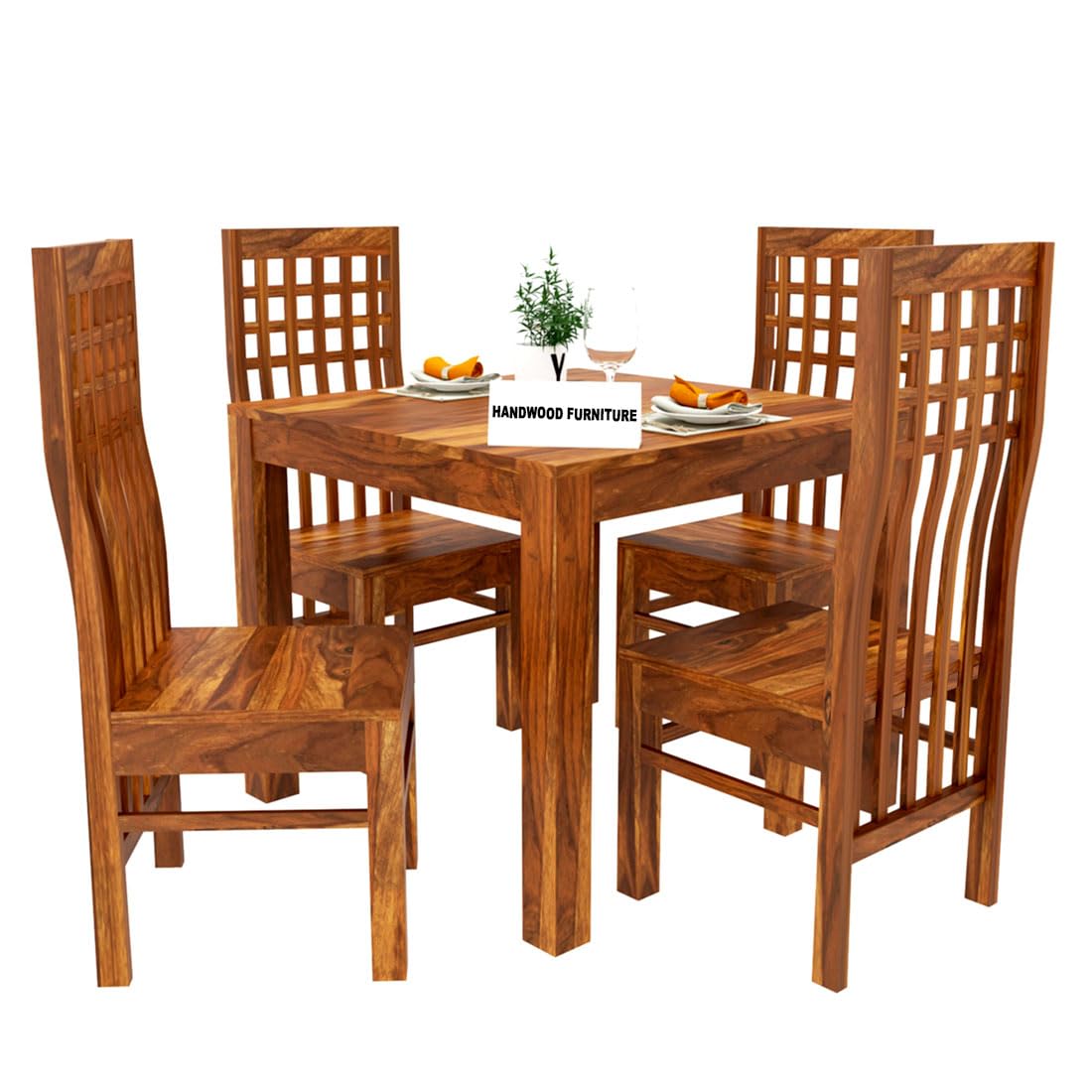 Premium Sheesham Wood Dining Table (34x34) with 4 Chairs | 4 Seater Dining Set | Wooden Dining Table with Chair | Dining Room Furniture