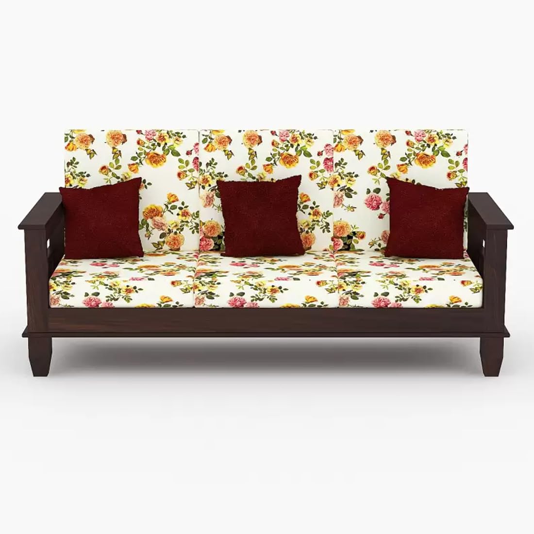 Solid Wood 3 Seater Wooden Sofa Set for Living Room Furniture | Fabric 3 Seater Sofa Set with Center Table