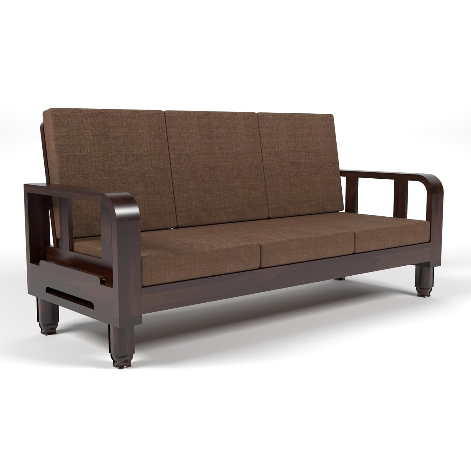 Solid Wood 3 Seater Wooden Sofa Set for Living Room Furniture Fabric 3 Seater Sofa