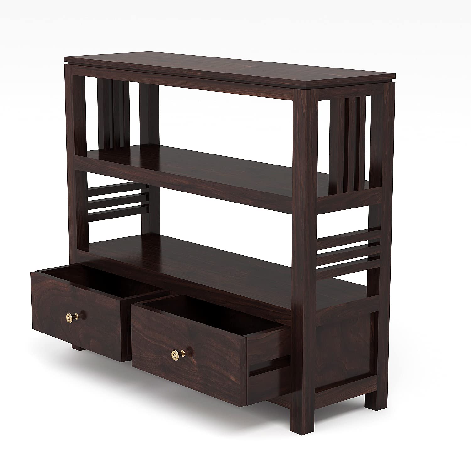 Sheesham KendalWood Pre Assemble Console Table Furniture for Living Room Kitchen Rack Book Shelves Walnut Finish