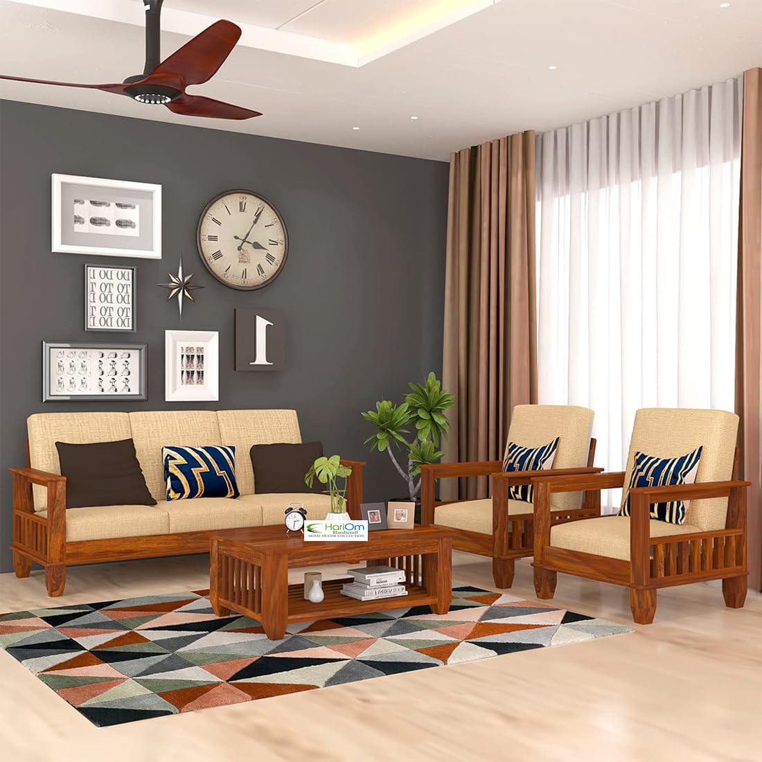 Solid Sheesham Wood Sofa Set , Living Room Furniture (3+1+1 with Center Table) 5 Seater