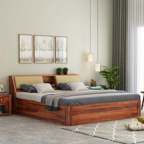Sheesham Wood Bed with Box Storage | Solid Wood Bed for Bedroom, Living Room | Wooden Bed King Size | Mattress not Included | Finish Color