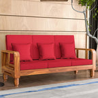 Solid Wood 3 Seater Wooden Sofa Set for Living Room Furniture Fabric 3 Seater Sofa