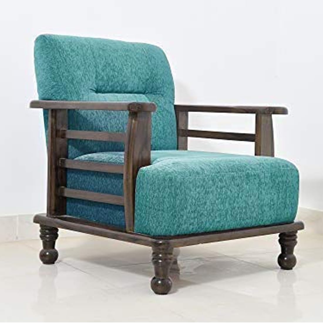 Solid Wood 5 Seater Wooden Sofa Set for Living Room Furniture | 3+1+1 Fabric Sofa Set Without Centre Table | Sofa for Home & Office Furniture