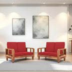 Solid Wood 4 Seater Wooden Sofa Set for Living Room Furniture 4 Seater 2+2 Fabric Sofa Set with Center Table