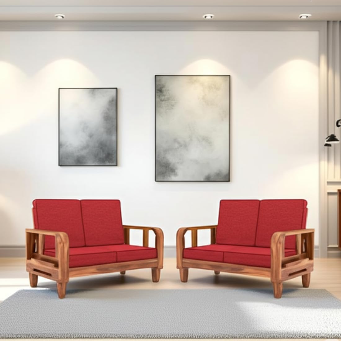 Solid Wood 4 Seater Wooden Sofa Set for Living Room Furniture 4 Seater 2+2 Fabric Sofa Set with Center Table