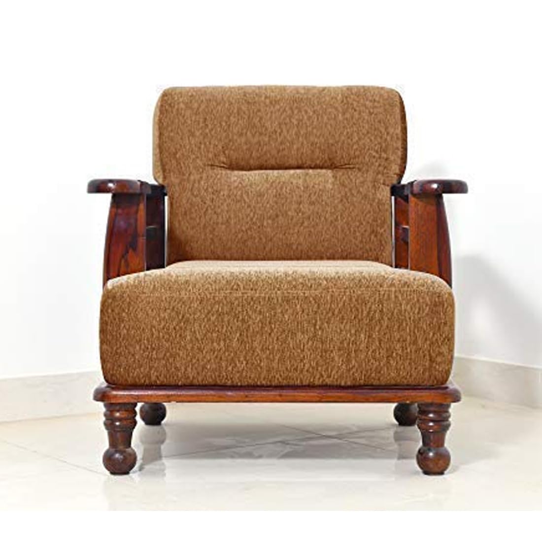 Solid Wood 5 Seater Wooden Sofa Set for Living Room Furniture | 3+1+1 Fabric Sofa Set Without Centre Table | Sofa for Home & Office Furniture