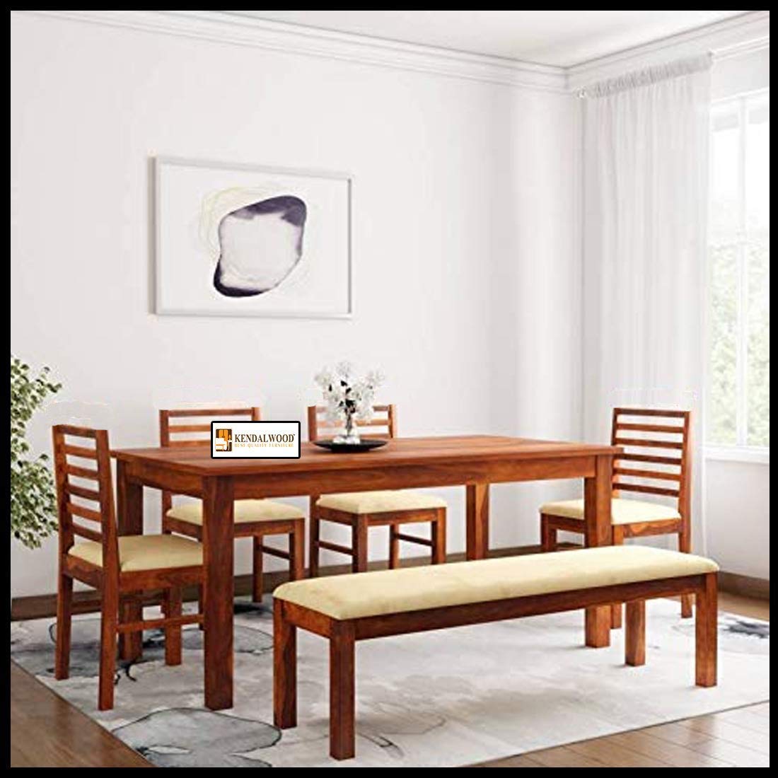 Sheesham Wood Dining Table(57X35) with 4 Chairs 1 Bench 6 Seater Dining Set Wooden Dining Table with Chair | Dining Room Furniture