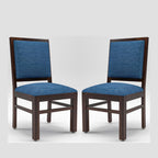 Modern Home Furniture | Solid Wood Dining Chair Set of 2 | Study Chair for Home & Office | Walnut Finish with Blue Cushions