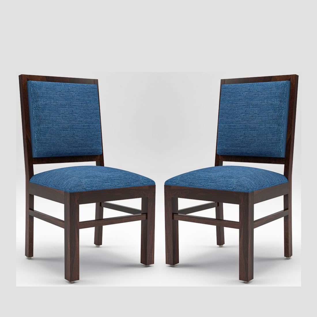 Modern Home Furniture | Solid Wood Dining Chair Set of 2 | Study Chair for Home & Office | Walnut Finish with Blue Cushions