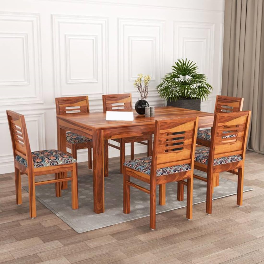 urniture Sheesham Wood Dining Table (57x35 Inch) with 6 Chairs | Wooden Dining Table with Chair | Dining Room Furniture