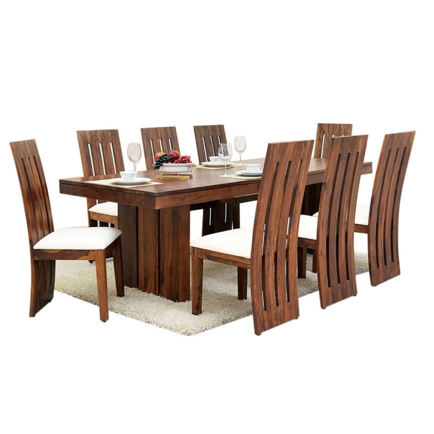 Sheesham Wood Dining Table (78x35) with 8 Chairs | 8 Seater Dining Set | Wooden Dining Table with Chair | Dining Room Furniture