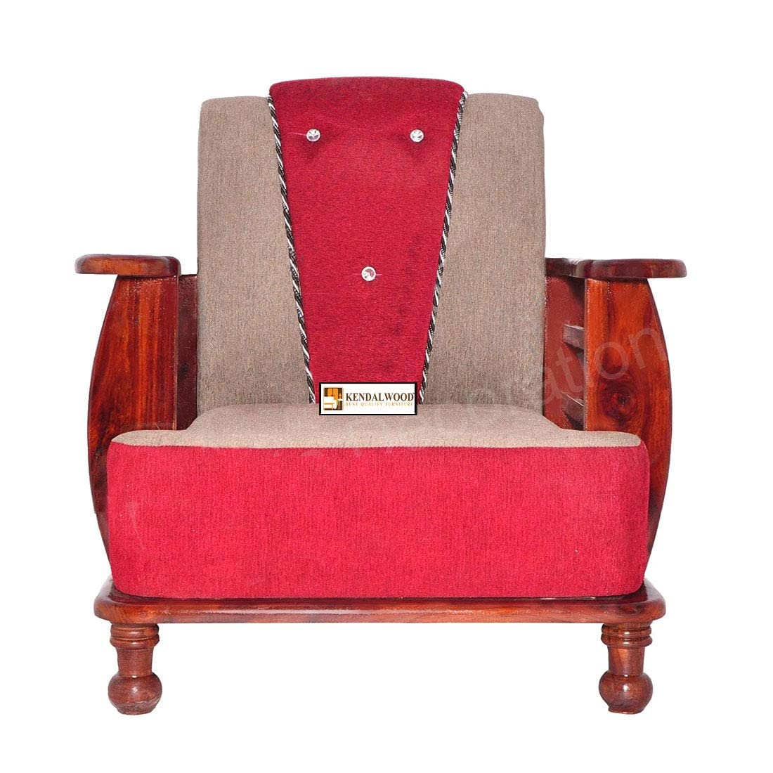 Solid Sheesham Wood Sofa Set | Wooden Sofa Set | Fabric 3 + 1 + 1 Natural Teak Finish