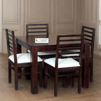 KendalWood Furniture 4 Seater Sheesham Wood Dining Table with Chairs and Cream Cushion