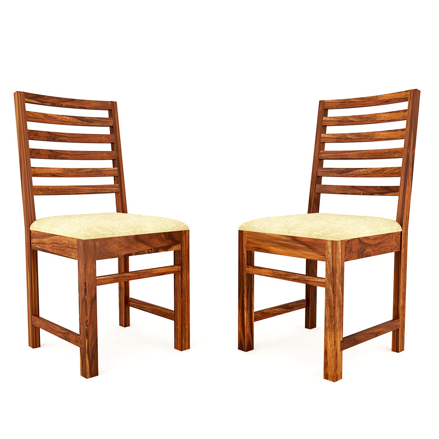 Modern Home Furniture | Solid Wood Dining Chair Set of 2 | Multipurpose Chair for Home & Office | Honey Finish with Cream Cushions