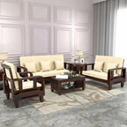 Solid Wood 6 Seater Wooden Sofa Set for Living Room | 3+2+1 Sofa Set with Center Table | Furniture for Home & Hotels