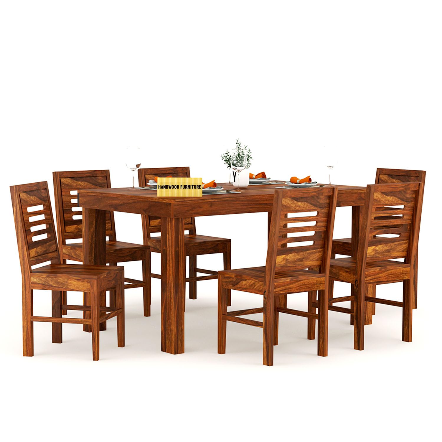 Sheesham Wood Dining Table(57x35) with 6 Chairs | 6 Seater Dining Set | Wooden Dining Table with Chair | Dining Room Furniture