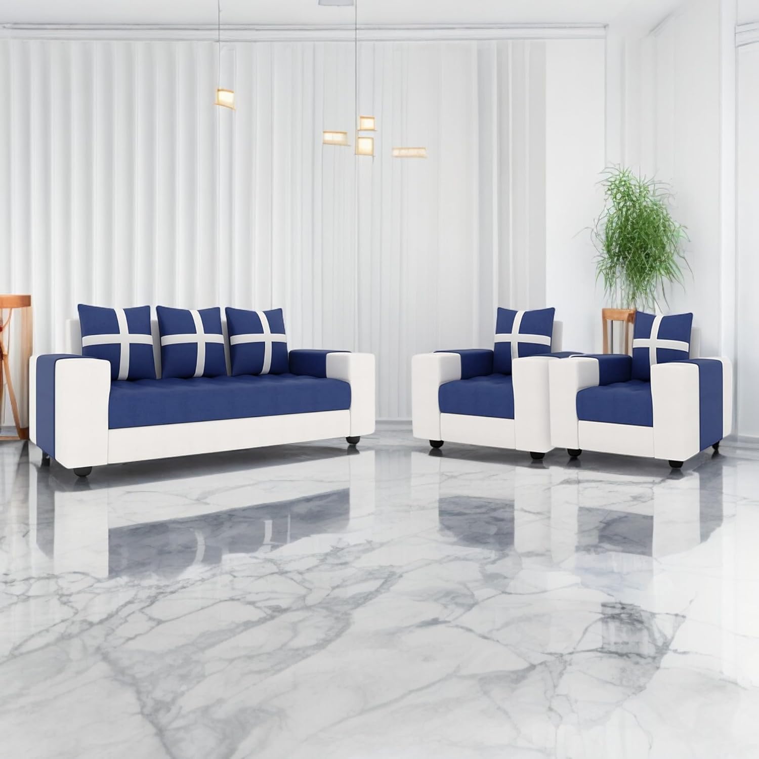 5 Seater Fabric Sofa Set for Living Room Furniture | 3 + 1 + 1 Sofa Set | Wooden Sofa for Home & Office
