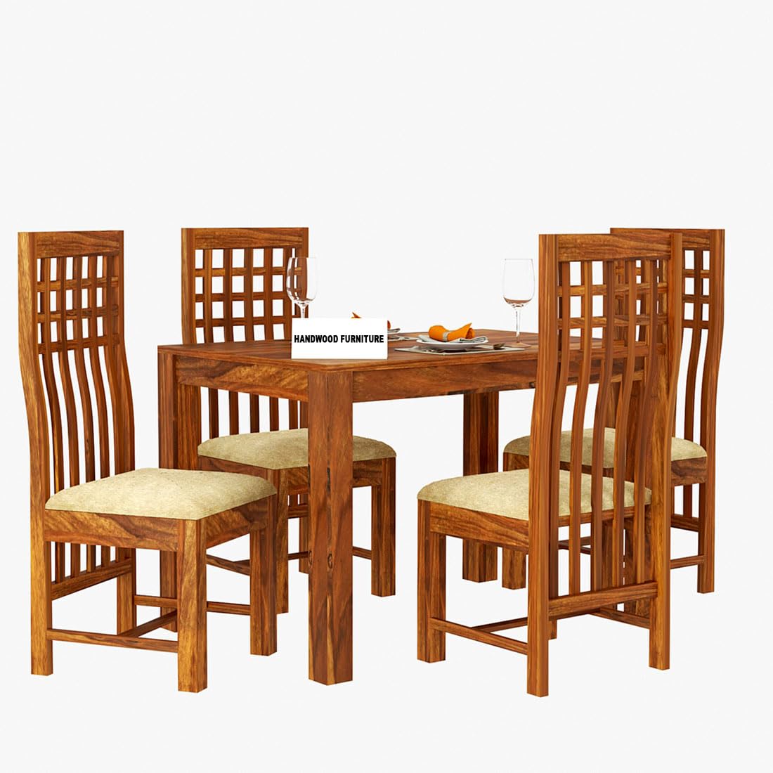 Premium Sheesham Wood Dining Table (45x30) with 4 Chairs | 4 Seater Dining Set | Wooden Dining Table with Chair | Dining Room Furniture