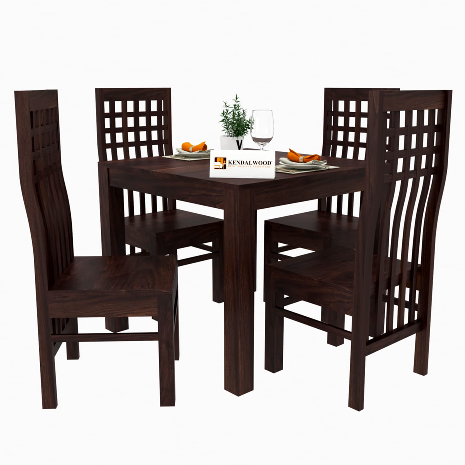 Sheesham Wood Dining Table Square (34x34) with 4 Chairs | 4 Seater Dining Set |Wooden Dining Table with Chair |Dining Room Furniture
