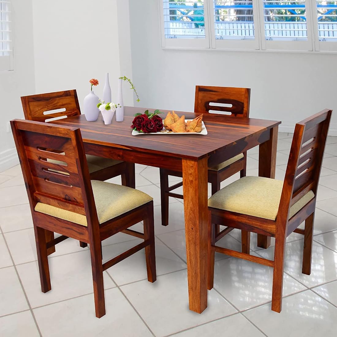 Premium Sheesham Wood Dining Table(45x30) with 4 Chairs | 4 Seater Dining Set | Wooden Dining Table with Chair | Dining Room Furniture