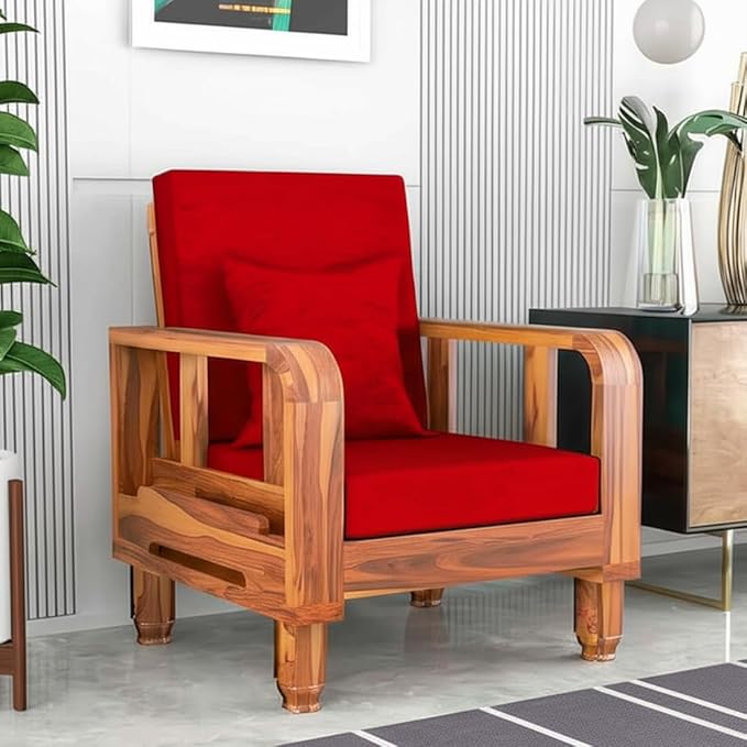 Solid Wood 1 Seater Wooden Sofa Set for Living Room Furniture | Sofa for Home & Office | 1 Seater Sofa