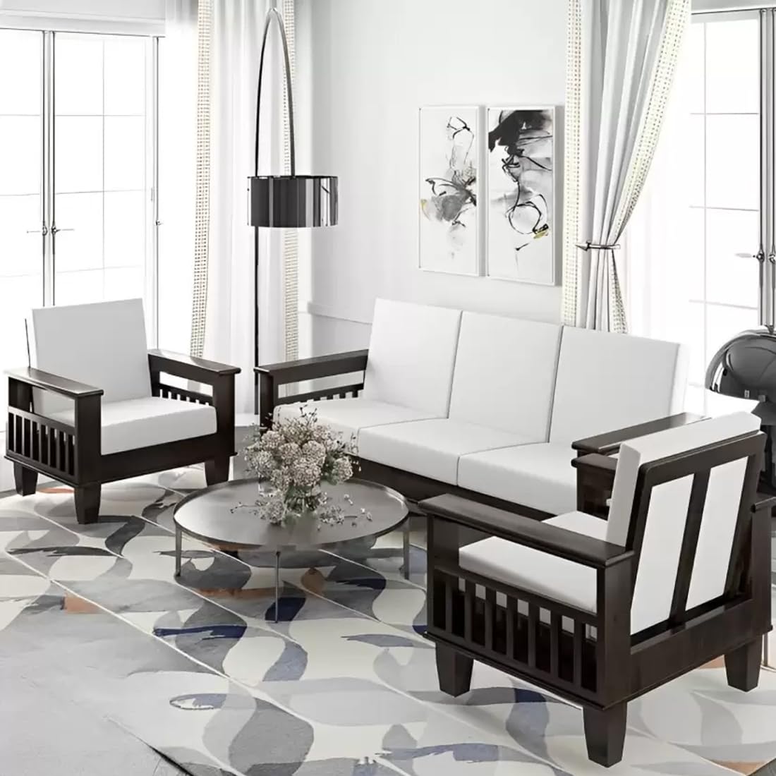 Solid Sheesham Wood Sofa Set | 5 Seater Wooden Sofa Set | 3+1+1 Sofa | Sofa Set