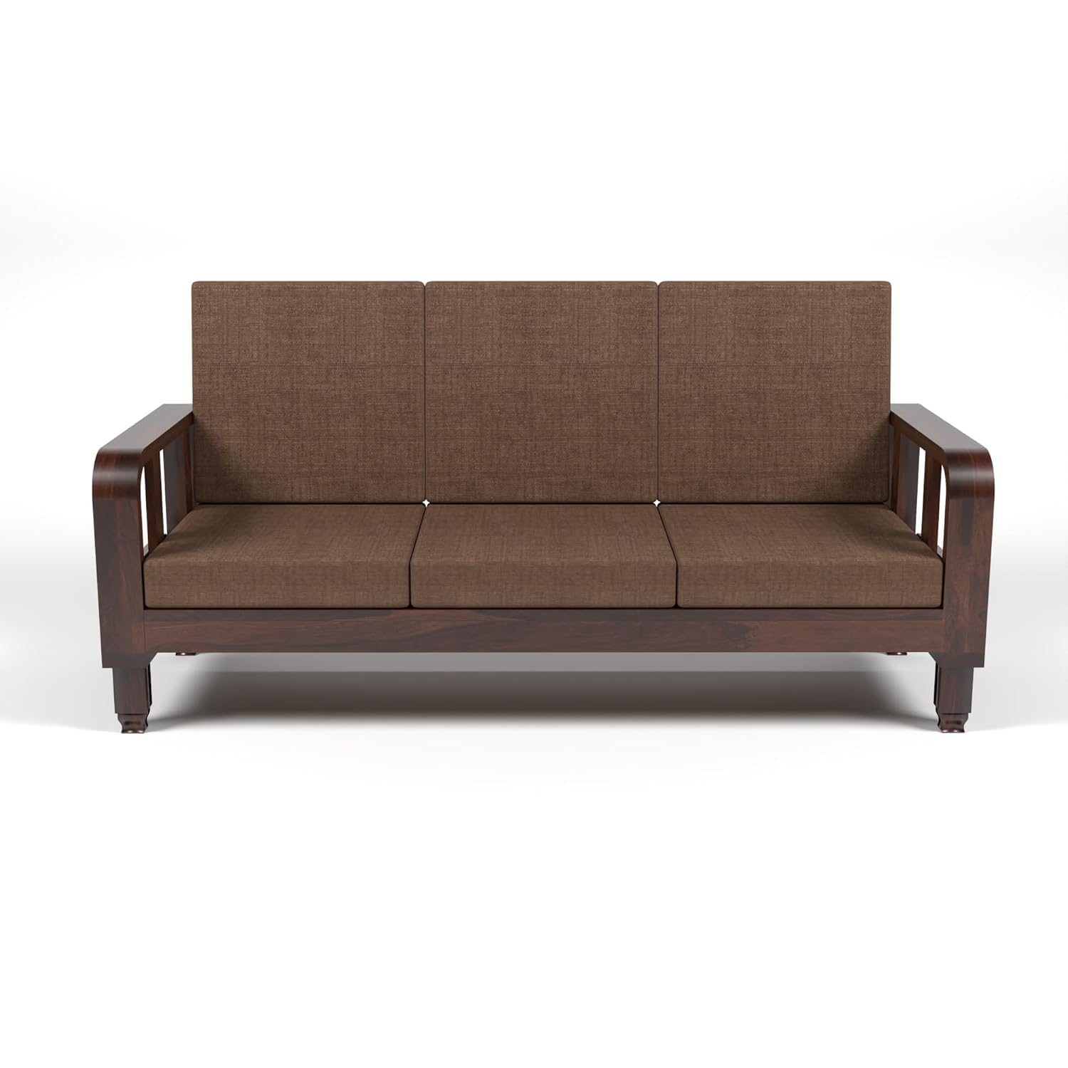 Solid Wood 3 Seater Wooden Sofa Set for Living Room Furniture Fabric 3 Seater Sofa