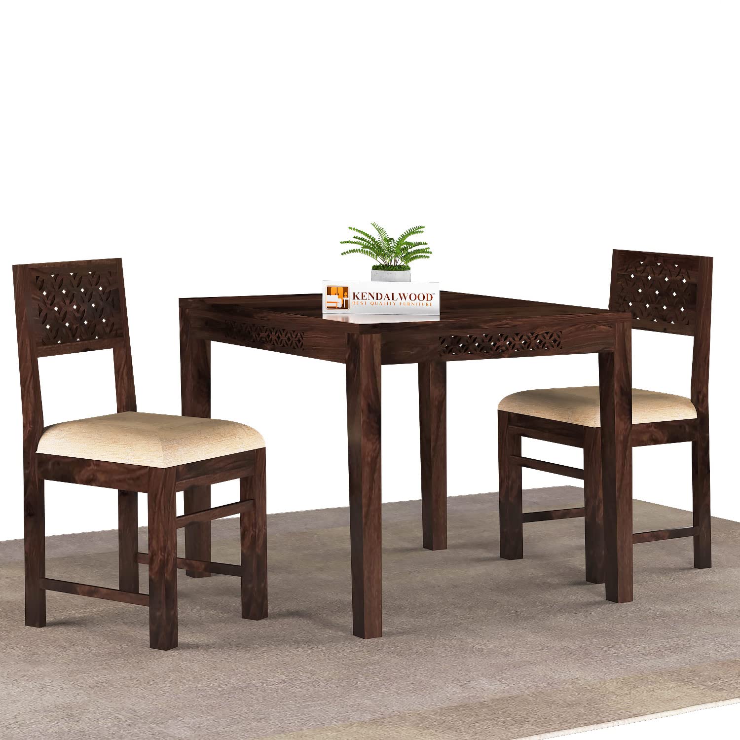 Sheesham Wood Dining Table Square (34x34 inch) with 2 Chair | 2 Seater Dining Set